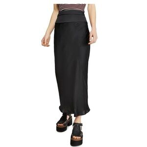 Free People Black Satin Norman Bias Silk Maxi Skirt, 6